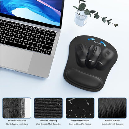TECKNET Keyboard Wrist Rest and Mouse Pad with Wrist Support, Memory Foam Set for Computer/Laptop/Mac, Lightweight for Easy Typing & Pain Relief Ergonomic Mousepad (Black)