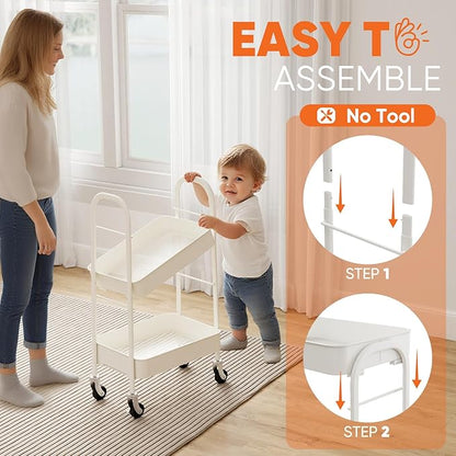 Sekey 3 Tier Metal Rolling Cart, No Screws Assemble Kitchen Cart, White Utility Cart on Wheels, Mini Rolling Carts for Small Spaces, Bathroom Storage, Bedside, Office, Food, Snack, Craft