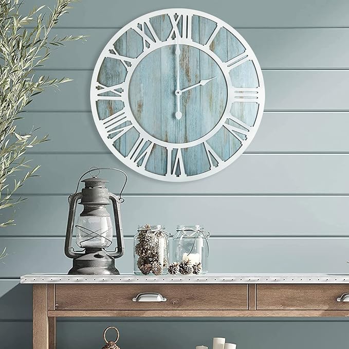 1st owned Wall Clocks for Living Room Decor,16" Vintage,Round Silent Non Ticking,Black Metal,Modern Wood Clocks for Home Bedroom,Kitchen,Garden,Office,Cafe,Modern Wall Decoration -Roman Numerals