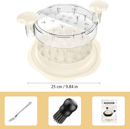 Chicken Shredder Tool Twist Large Chicken Breast Shredder with Brush&Fork, Visible Meat Shredder Machine, Strong Anti-Slip Strip, Ergonomic Handle, BPA Free, Suitable for Pork Beef Chicken (White)