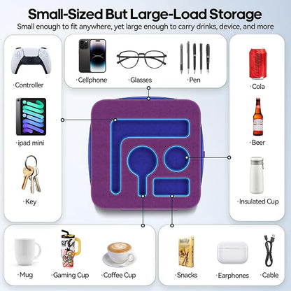 Couch Cup Holder Pillow, Sofa and Bed Caddy for iPad, Kindle, Switch, Game Controller, Remotes, Phones, Small-Sized Cup and Drink Holder for Couch, Bed, Desk, Car, Beach, Bathroom Cup Holder, Purple