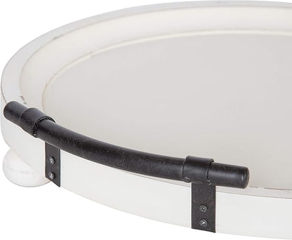 Kate and Laurel Bruillet Farmhouse Round Tray, 15 inch Diameter, Rustic White, Wood Tray for Coffee Table