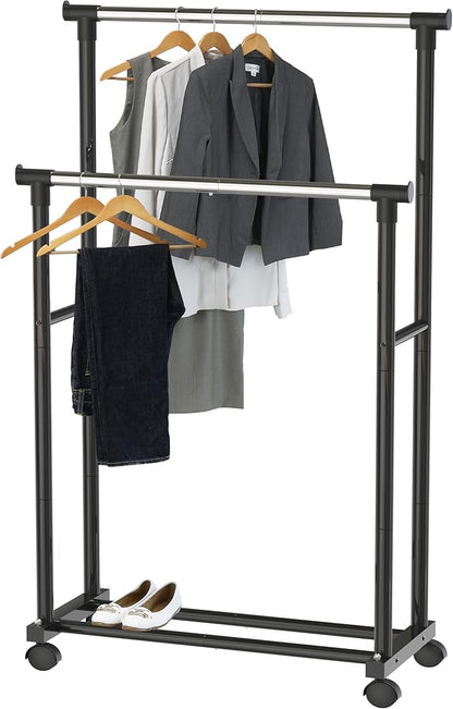 Simple Houseware Double Rod Portable Clothing Hanging Garment Rack