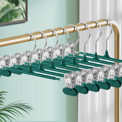14Inch Clothes Pants Hangers with Wide Clips 20 Pack,Non-Slip Adjustable Skirt Hanger for Women,Space-Saving Heavy Duty Men Hangers for Pants,Trousers,Jeans,Shorts,Green