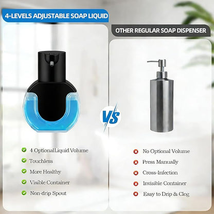2Pack Automatic Soap Dispenser Touchless,Rechargeable Liquid Soap Dispenser,15oz/420ml Smart Hand Soap Dispensers,4-Level Adjustable, Wall Mount for Bathroom Kitchen Dish Soap,Hands-Free(Black)