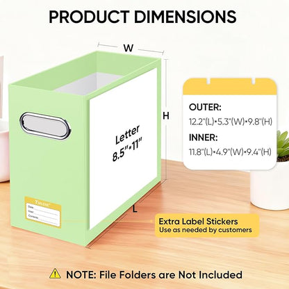 BALEINE File Organizer Box, Cardboard File Folder Organizer with Handle for Letter Size, Portable Collapsible Hanging Filing Box for Home Office Document Storage (2 Pack, Green)