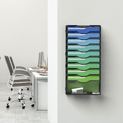 Kuntine.B Wall File Organizer Office Hanging Magazine Holder Wall File Organizer for Office Home (Black, 11 Tier)