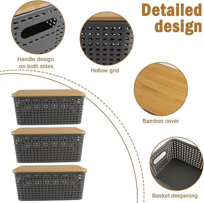 Onion and Potato Storage Bins Set,Potato and Onion Storage Bin for Pantry with Bamboo Lid&Handle,3 Pack Vegetable Storage for Onions,Potatos,Produce,Fruit,Bread,Snack Basket