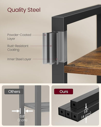 VASAGLE 4-Tier Bookshelf, Bookcase with Steel Frame, Book Shelf for Living Room, Home Office, Study, 11.8 x 26 x 47 Inches, Industrial Style, Rustic Brown and Ink Black ULLS60BX