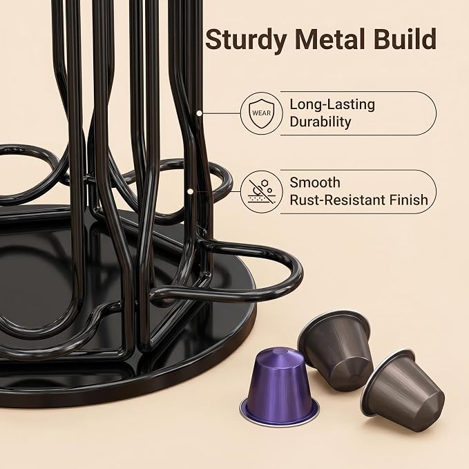 Coffee Pod Holder for Nespresso OriginalLine, Coffee Pod Storage Organizer 360 Degree Rotatable Capsules Carousel for Nespresso, for Home Bar Countertop (60 pods)