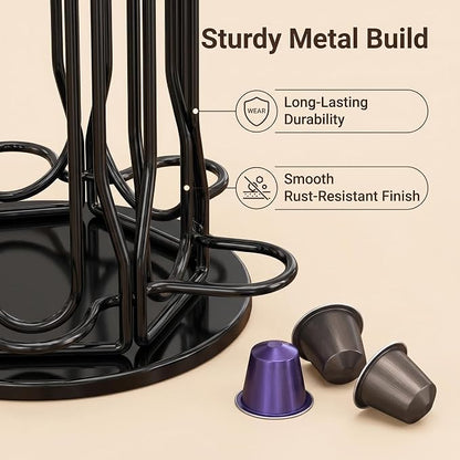 Coffee Pod Holder for Nespresso OriginalLine, Coffee Pod Storage Organizer 360 Degree Rotatable Capsules Carousel for Nespresso, for Home Bar Countertop (60 pods)