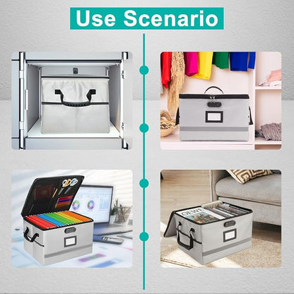 EXLIFBAG File Organizer, Fireproof File Box with Lids, Important Document Organizer Box with Lock, Portable File Folder Organizer with Handle