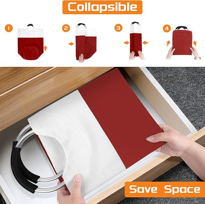 BlissTotes 90L Laundry Basket, Freestanding Laundry Hamper, Collapsible Dirty Clothes Hamper, Waterproof Fabric with Foam Protected Aluminum Handles for College, Dorm, Family (Red)