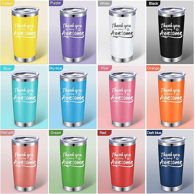 Sieral 24 Pieces Thank You for Being Awesome Tumbler, Thank You Supplies for Women Men 20oz Insulated Stainless Steel Travel Tumbler with Lid and Straw Appreciation Gift with Keychain (Multicolor)