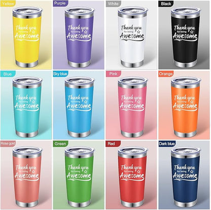 Sieral 24 Pieces Thank You for Being Awesome Tumbler, Thank You Supplies for Women Men 20oz Insulated Stainless Steel Travel Tumbler with Lid and Straw Appreciation Gift with Keychain (Multicolor)
