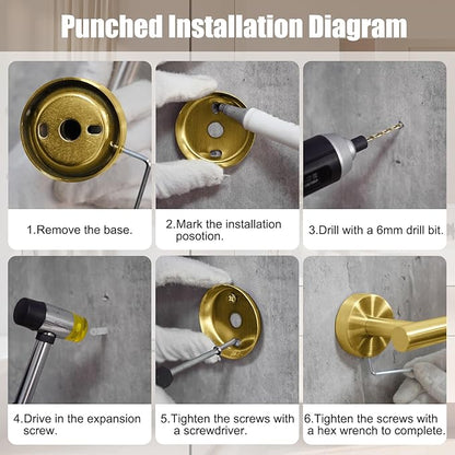 Bathroom Hardware Set, 7 Pcs Bathroom Towel Rack Stainless Steel Bath Hardware Kit Including 16" Hand Towel Bars, Toilet Paper Holders, Towel Rings, Robe Towel Hooks (Gold)