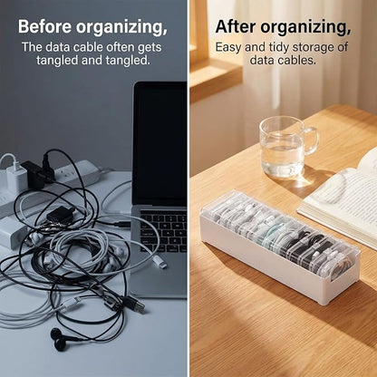 3 Pcs 11 Case Cable Storage Box with Cable Straps and Label Stickers, Clear Desktop Drawer Cable Management Box Cord Organizer Box for Home Office USB Wires Earphones Travel Cord Holder