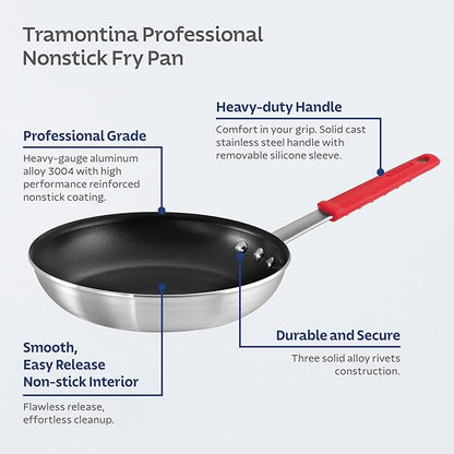 Tramontina Professional 10-Inch Non Stick Frying Pan, Heavy-Gauge Aluminum Skillet with Reinforced Nonstick Coating, Red Handle, Dishwasher and Oven Safe