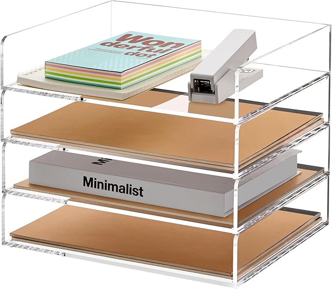 SANRUI Stackable 4-Tier Acrylic Desk Organizer, Clear Paper Letter Tray, Space-Saving Document File Holder for Home Office Workspace