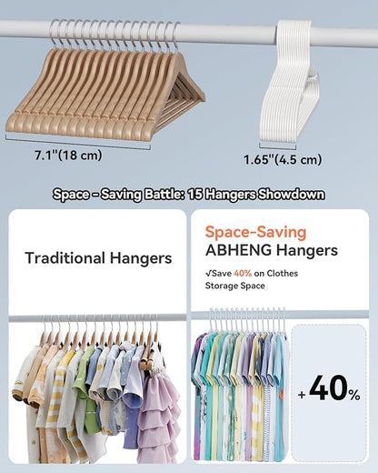 Plastic Kids Hangers, Pack of 60, Ultra Slim Closet Hangers, Non-Slip, Space-Saving, Sturdy, 14" W x 7" H (for Children Aged 7-12 Years), White, UAPY0760W
