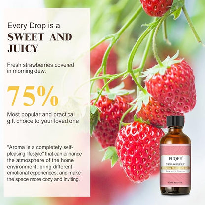 EUQEE 2.02 Fl oz Strawberry Fragrance Oil, Premium Strawberry Essential Oil with Glass Dropper for Diffuser, DIY Soap, Candle Making - 60ML