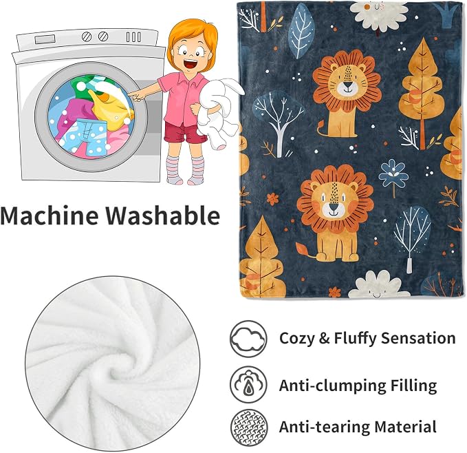 Lion Blanket Cute Cartoon Jungle Tree Throw Blankets,Birthday Gifts for Kids Adult & Animal Lovers,Lightweight Soft Fleece,for Sofa Couch Bed Room Rustic Safari-Themed Decor 60x80in