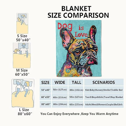 French Bulldog Blanket Pop Art Dog Throw Blankets,Birthday Gifts for Kids Adult Women & Pet Lovers,Lightweight Soft Fleece,for Sofa Couch Bed Room Farmhouse Art Decor 50x60in
