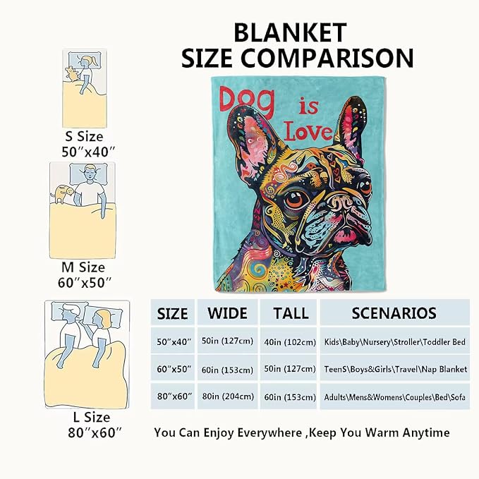 French Bulldog Blanket Pop Art Dog Throw Blankets,Birthday Gifts for Kids Adult Women & Pet Lovers,Lightweight Soft Fleece,for Sofa Couch Bed Room Farmhouse Art Decor 40x50in