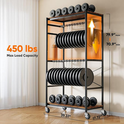 HOKEEPER Heavy Duty Rolling Garment Rack, Wood & Metal Clothing Rack with Shelves, Adjustable Height Freestanding Wardrobe for Bedroom, Freestanding Closet Organizer, Max Load 450 LBS