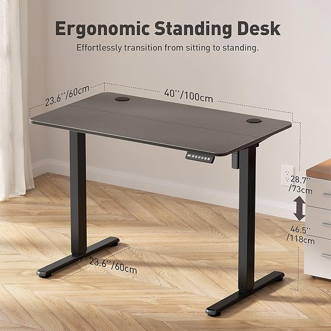 Electric Standing Desk Adjustable Height 40 x 24 Inch, Small Sit Stand Desk, Stand up Desk for Home Office, Computer Workstation (Spliced Desktop,Carbon Fiber Black)