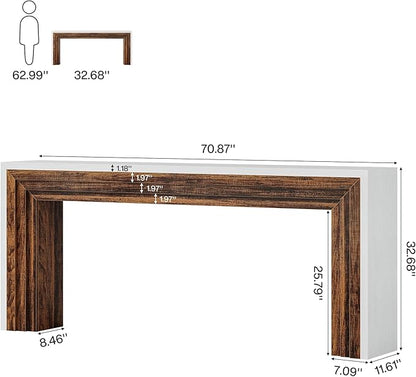 Tribesigns 70.9-Inch Long Console Table, Farmhouse Narrow Wooden Sofa Table Behind The Couch for Living Room, Entryway, Hallway, Foyer, White + Brown
