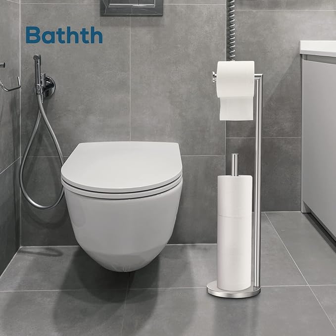 Toilet Paper Holder Stand, Toilet Paper Stand Brushed Nickel, Free Standing Toilet Paper Holder, Toilet Paper Storage by Bathth