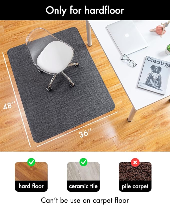 Baroyal Office Chair Mat for Hardwood Floor Under Desk Computer Rolling Chair Mat for Wood/Tile Floor Non-Slip Heavy Duty Desk Rug PVC Plastic Hard Floor Protector 36" x 48" (Cool Grey)
