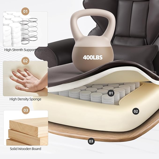 7-Point Massage Office Chair,Heated Manageral Chair,Ergonomic Executive Chair with Footrest,Adjustable Armrest，Computer Chair for Offices, Study Areas, Gaming Spaces,Brown