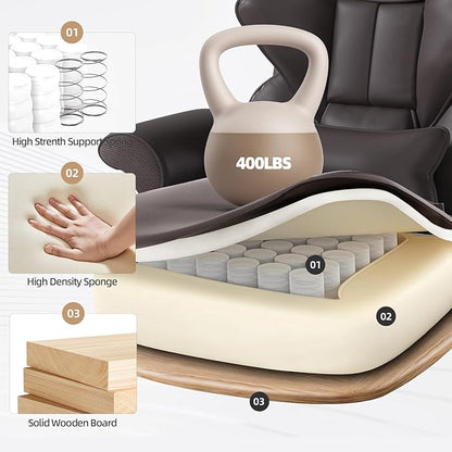 7-Point Massage Office Chair,Heated Manageral Chair,Ergonomic Executive Chair with Footrest,Adjustable Armrest，Computer Chair for Offices, Study Areas, Gaming Spaces,Brown