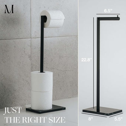 MARMOLUX ACC Free Standing Matte Black Toilet Paper Holder Stand Black Marble Base and Storage - 4 Jumbo Roll Bathroom Hardware Toilet Paper Stand - Stainless Steel Standing Toilet Paper Holder
