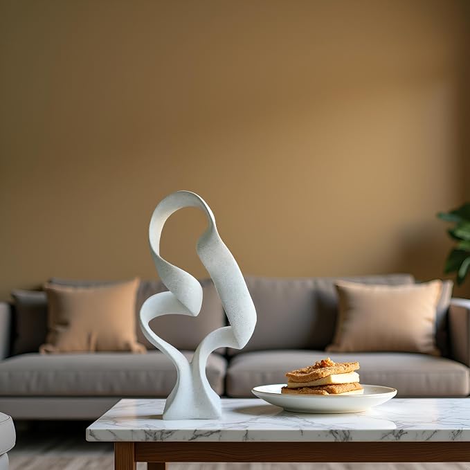 15" Modern Abstract Ribbon Decorative Sculpture, Knot Sculptures,Home Decor,Coffee Table Statues,Dining Living Room Desk Decor（Milky White）