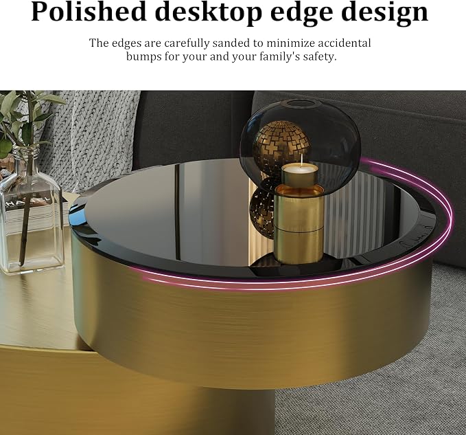 Oval Rotating Coffee Table with Tempered Glass Top, 2-Tier Design & 360° Swivel Base, Brushed Gold Finish - Modern Center Table for Living Room, Office, Apartment