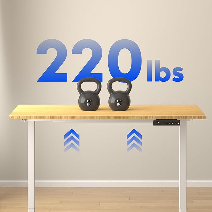 FLEXISPOT E3 Bamboo Dual Motor Electric Standing Desk 48 x 24 Sit Stand Up Desk, Holds 220 lbs, Adjustable Height w/ Memory Presets, Solid Bamboo Desktop & White Frame, Ships in 2 Boxes