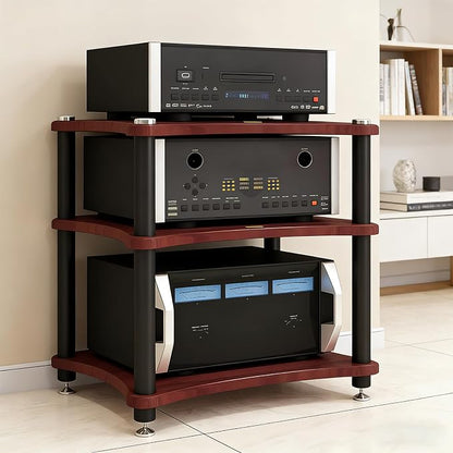 Heavy Duty Audio Component Rack, Large Storage Space AV Media Stand with Shock-Absorbing Foot pegs, Audio Rack Tower CD Player Stand for Home/Office/Audio Video/Theate (Teak, 3rd)