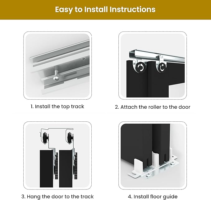 SMARTSTANDARD Bypass Sliding Closet Doors 72x80 in (Double 37in) for Bedroom, 3-Lite Frosted Glass Bypass Door with Hardware Kit Included, Preassembled Door Panel, Water-Proof PVC Surface, Black