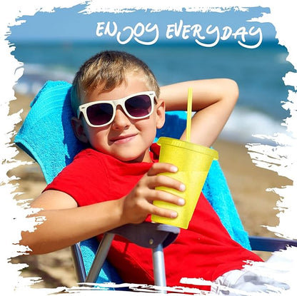 Sieral Cups with Straws and Lids Kids Tumbler with Straw Reusable Water Bottle Iced Coffee Travel Mug Adults Plastic Cups for Parties 16 oz(Bright Colors,15 Pack)