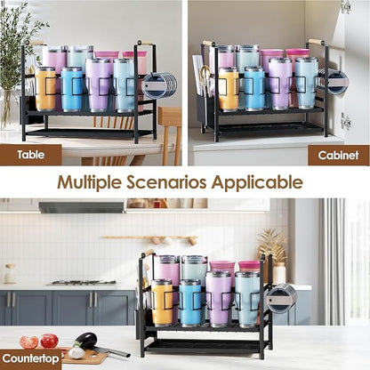 Housolution Water Bottle Organizer Drying Rack for 10 to 40 oz Cups, Multifunctional 8 Slots Tumbler Organizer Cup Holder Rack Compatible with Stanley, Owala, Simple Modern and Other Brands