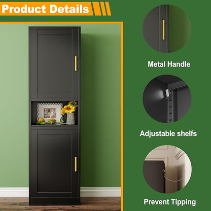 Ckzbx Tall Narrow Storage Cabinet 66.93" H Tall Bathroom Cabinet Metal Pantry Cabinets, 4 Adjustable Shelves for Kitchen, Home Office, Living Room, Dinning Room (20 inches Wide Black)