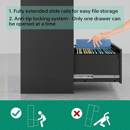 Letaya 5 Drawer File Cabinet with Lock,Metal Lateral Filing Cabinets for Home Office Hanging Files Letter/Legal/F4/A4 Size(Black-Requires Installation)