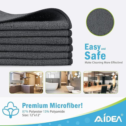 AIDEA Microfiber Cleaning Cloth-800PK, Soft Microfiber Towels for Cars, Absorbent Cleaning Rags, Lint-Free Streak-Free Wash Cloths for House, Kitchen, Window(12in.x12in), Grey