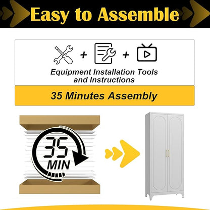 Kitchen Pantry Cabinet,75 Inch White Metal Storage Cabinet with Door and Adjustable, Tall Pantry Cabinets for Kitchen Storage,Cupboard for Living Room,Dining Room and Bathroom