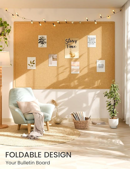 Fluxynara Large Bulletin Board, 70.8" x 47.2"Cork Board Alternative with 48 Safe Removable Adhesive Tabs, Foldable Felt Pin Board for Home Office, Classroom, Bedroom,Entryway for Walls— Mustard Yellow
