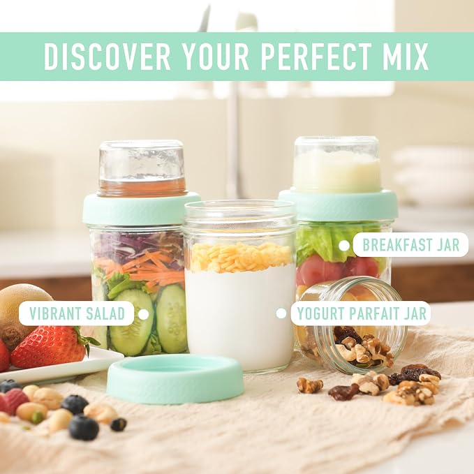 4oz 16 oz Glass Overnight Oats Containers with Lids 6Pack, Yogurt Parfait Cups with Dry and Wet Separation, Breakfast Prep Bowl for Cereal Nut Fruit Meal, To Take Along Oatmeal Salad Smoothie Snack