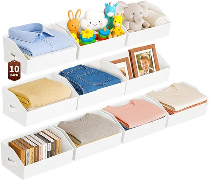 Homsorout Large Closet Organizers and Storage Bins - 10 Pack Trapezoid Storage Baskets for Shelves, Foldable Fabric Baskets with Handles Ideal for Closet, Basket, Wardrobe and Shelf Storage, White